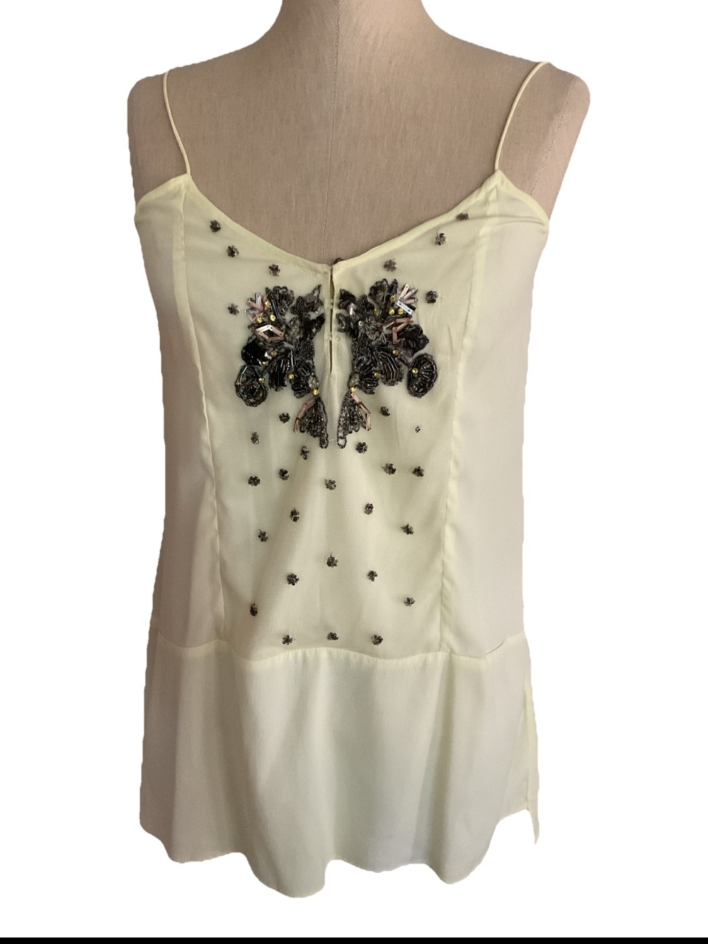 Zara Cream/yellow Spaghetti-Strap Embellished Camisole M